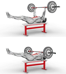 Image of the hollow body barbell bench press ab workout