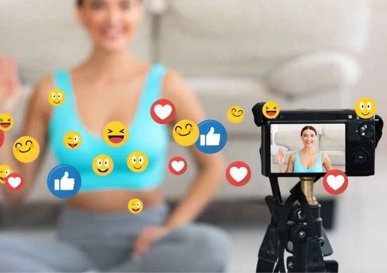 Image of a woman filming a video for a gym marketing ideas