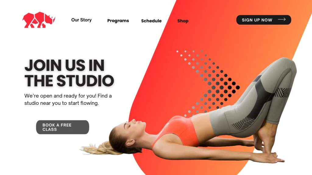 Example of a Yoga Website Template representing one of our gym websites design by RhinoFit