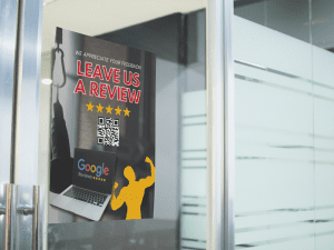 Image of a "Give us a Review" Print Campaign