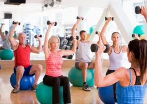 Image of a stability ball exercise group class
