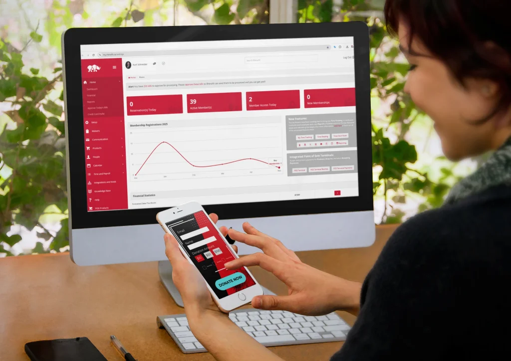 Image of a woman making a donation from the RhinoFit gym management software