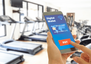 Image of a digital wallet on a mobile device in the gym