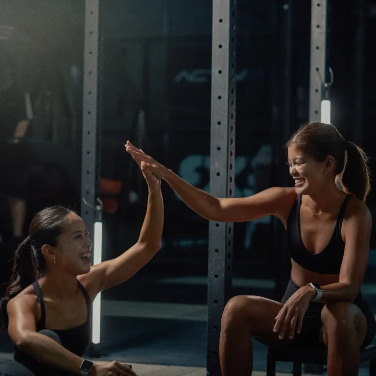 Image of two gym members at a gym launch event