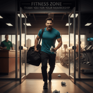 Image of gym members quit walking out mad of the gym