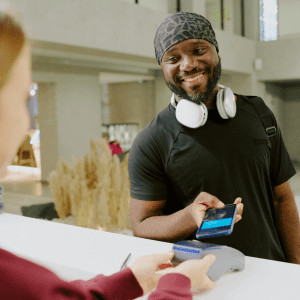 Image of a gym emv terminal checking out a member